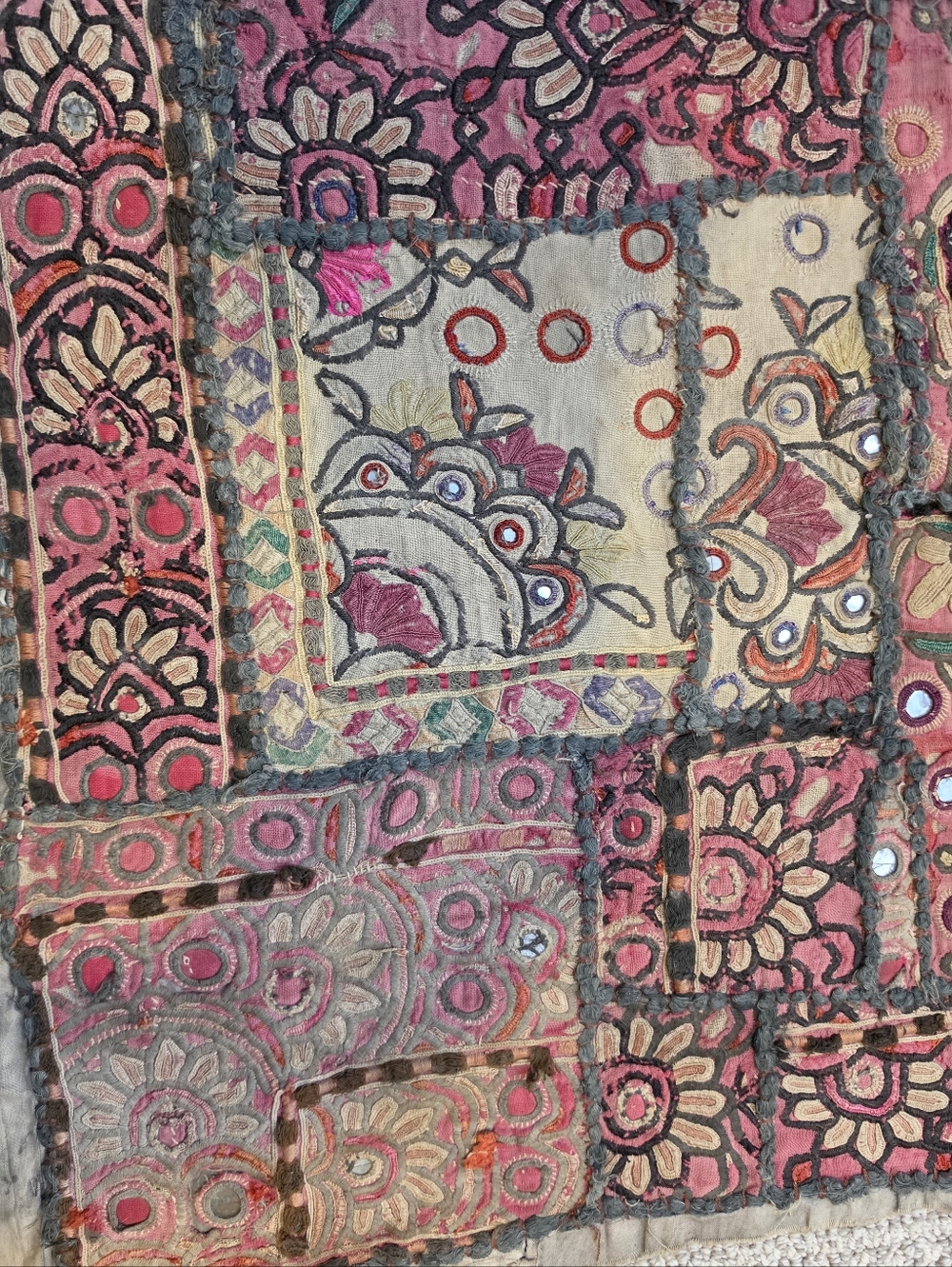 Vintage Handmade Indian Embroidered Patchwork Wall Hanging - Picture 8 of 16